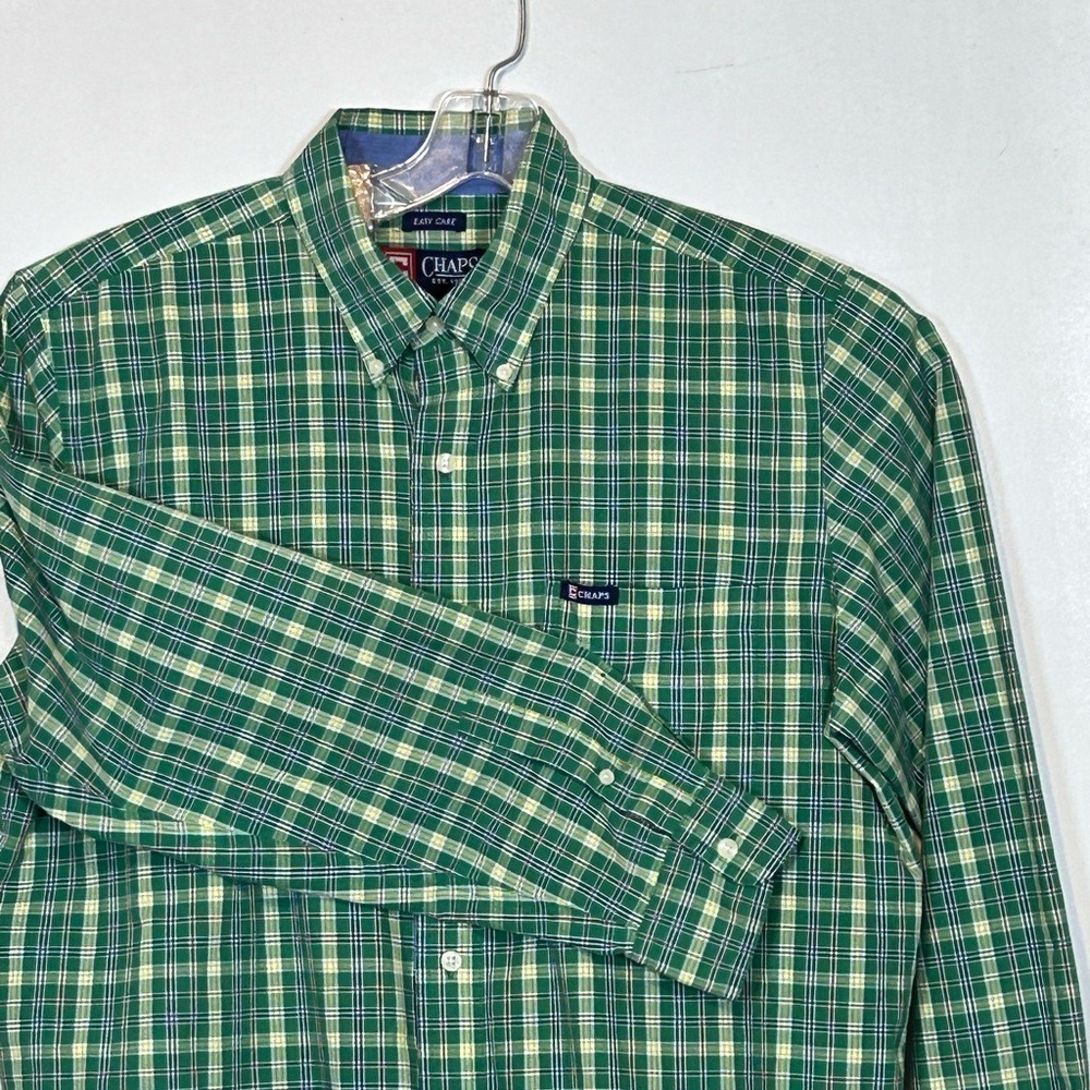 Chaps Men's Green Checkered Button Down Long Sleeved Shirt Size‎ Large